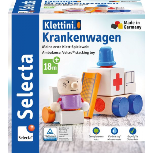 Selecta 62081 - Klettini® Krankenwagen, Klett-Fahrzeug, Holz, 7-teilig