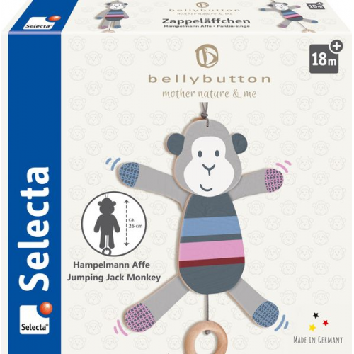 Schmidt Spiele - Selecta - bellybutton by Selecta - Zappeläffchen, Hampelmann Affe, 26 cm