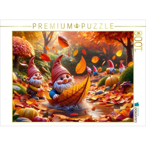 CALVENDO Puzzle Herbstsegeln im Blättermeer: Zwerge auf großer Fahrt | 1000 Teile Lege-Größe 64x48cm Foto-Puzzle für glückliche Stunden