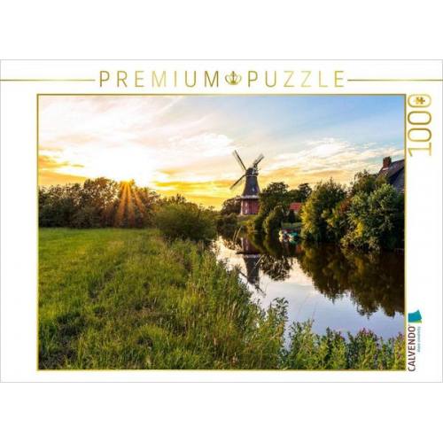 CALVENDO Puzzle Greetsieler Grüne Mühle im Sonnenuntergang | 1000 Teile Lege-Größe 64x48cm Foto-Puzzle für glückliche Stunden