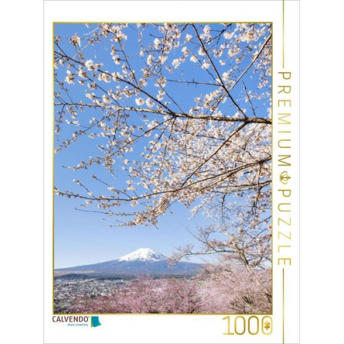 CALVENDO Puzzle Charmanter Blick auf den Fuji bei Kirschblüte | 1000 Teile Lege-Größe 64x48cm Foto-Puzzle für glückliche Stunden