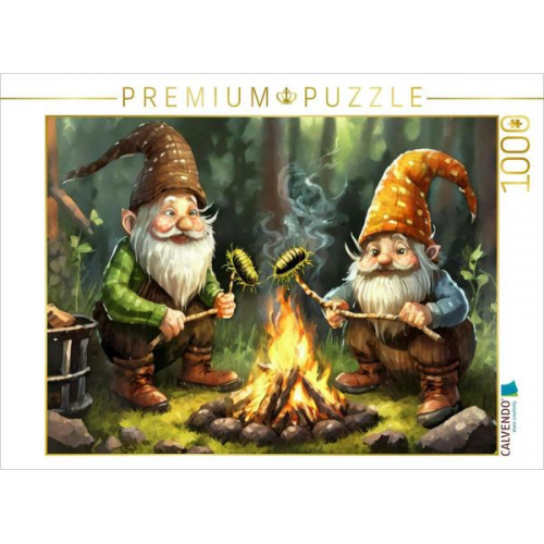 CALVENDO Puzzle Wichtel grillen Kellerasseln am Feuer | 1000 Teile Lege-Größe 64x48cm Foto-Puzzle für glückliche Stunden