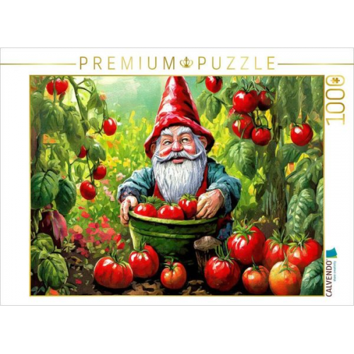 CALVENDO Puzzle Ein Wichtel bei der Tomatenernte | 1000 Teile Lege-Größe 64x48cm Foto-Puzzle für glückliche Stunden