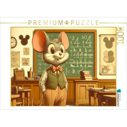 CALVENDO Puzzle Cartoon-Maus, die als Lehrer in einer Schule verkleidet ist | 1000 Teile Lege-Größe 64x48cm Foto-Puzzle für glückliche Stunden