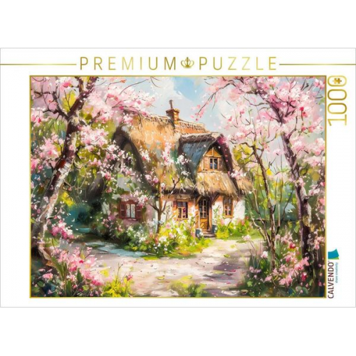 CALVENDO Puzzle Häuschen zwischen Kirschbäumen | 1000 Teile Lege-Größe 64x48cm Foto-Puzzle für glückliche Stunden