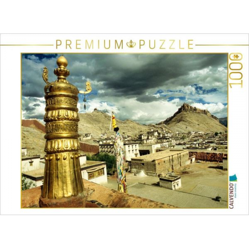 CALVENDO Puzzle Blick vom Pelkor Chöde Kloster in Gyantse zum Sangzhu Zizong Castle | 1000 Teile Lege-Größe 64x48cm Foto-Puzzle für glückliche Stunden