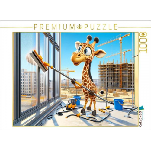 CALVENDO Puzzle Die geschickte Giraffe als Fensterputzer: Hoch hinaus für klare Sicht | 1000 Teile Lege-Größe 64x48cm Foto-Puzzle für glückliche Stund