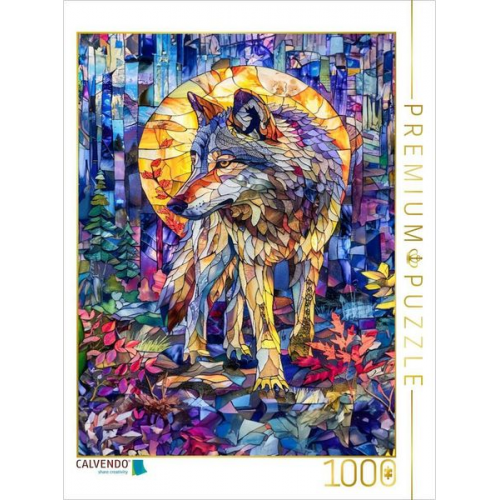 CALVENDO Puzzle Ein einsamer Wolf durchstreift im sanften Licht des Mondes den dunklen Wald | 1000 Teile Lege-Größe 64x48cm Foto-Puzzle für glückliche