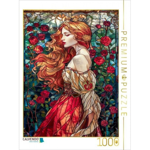 CALVENDO Puzzle Eine zauberhafte Szene zeigt eine Prinzessin, die inmitten eines üppigen Rosengartens steht | 1000 Teile Lege-Größe 64x48cm Foto-Puzzl