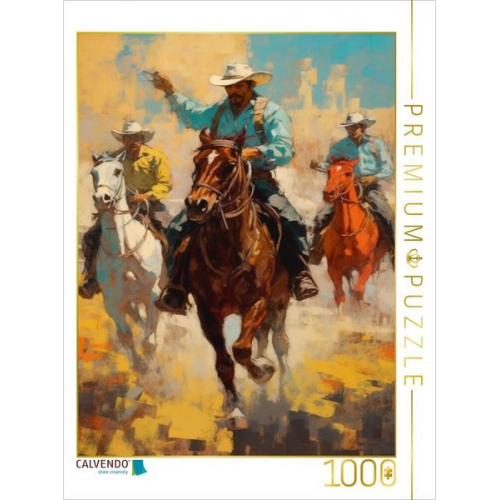 CALVENDO Puzzle Reiter der Unendlichkeit: Drei Cowboys im Wind | 1000 Teile Lege-Größe 64x48cm Foto-Puzzle für glückliche Stunden