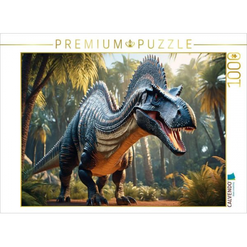 CALVENDO Puzzle Dinosaurier - ein Spinosaurus in urzeitlicher Landschaft | 1000 Teile Lege-Größe 64x48cm Foto-Puzzle für glückliche Stunden