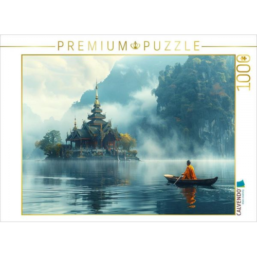 CALVENDO Puzzle Einsamer buddhistischer Tempel auf einem See am Morgen | 1000 Teile Lege-Größe 64x48cm Foto-Puzzle für glückliche Stunden