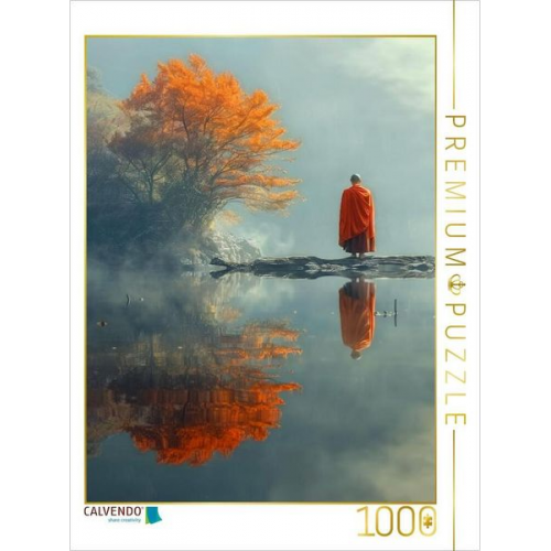 CALVENDO Puzzle Stille - buddhistischer Mönch am See | 1000 Teile Lege-Größe 64x48cm Foto-Puzzle für glückliche Stunden