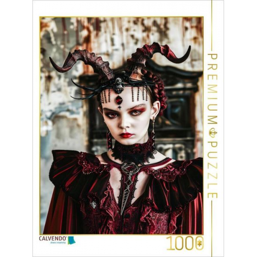 CALVENDO Puzzle Gothic in ganzer Linie. Gothikgirl mit Hörnern im Kleid. | 1000 Teile Lege-Größe 64x48cm Foto-Puzzle für glückliche Stunden