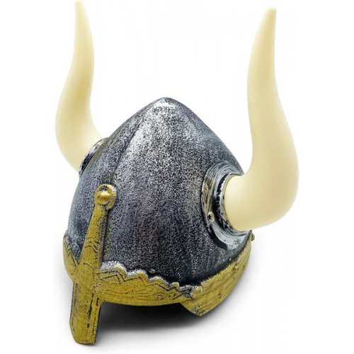 BestSaller 1427 - Wikingerhelm für Kinder, Ritterhelm mit abnehmbaren Hörnern, Silber/Gold