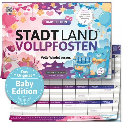 Denkriesen - Stadt Land Vollpfosten® - Baby Edition - "volle Windel Voraus." - A4