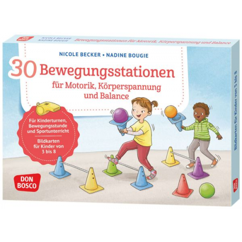 30 Bewegungsstationen für Motorik, Körperspannung und Balance. Bildkarten für Kinder von 3 bis 8