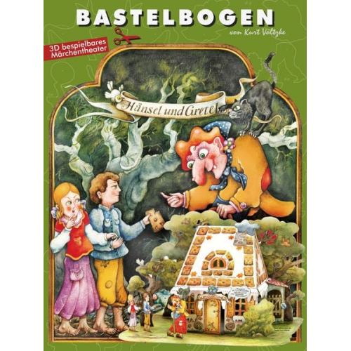 Hänsel und Gretel bei der Hexe Bastelbogen Lebkuchenhaus