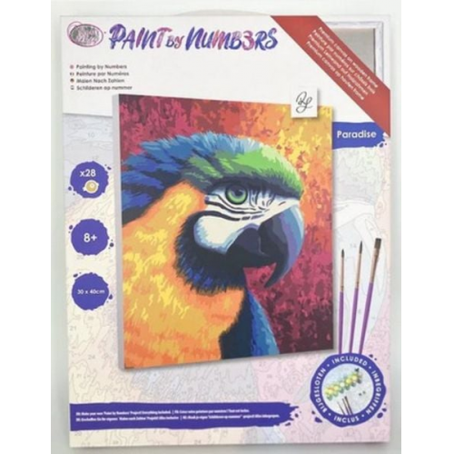 Craft Buddy PBN3040E - Paint by Numbers, Paradise, Papagei, 30x40 cm