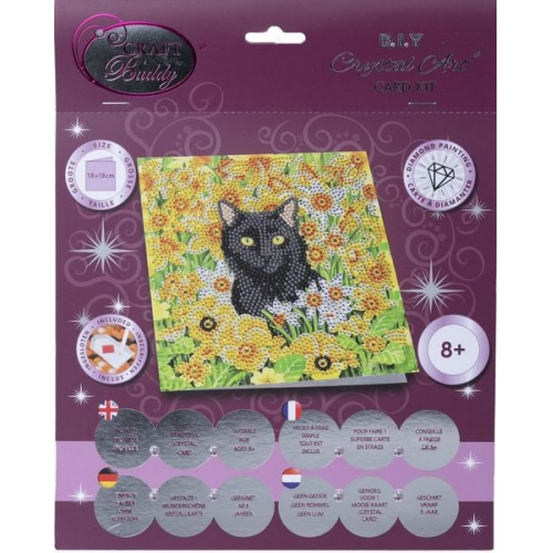 Craft Buddy CCK-A103 - Crystal Art Card Kit, Cat Among the Flowers, Katze, 18x18cm, Kristall-Kunstkarte, Diamond Painting