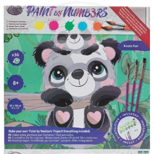 Craft Buddy PBN-3030-022 - Paint by Numbers, Koala Fun, 30x30cm, Malen-nach-Zahlen Kids