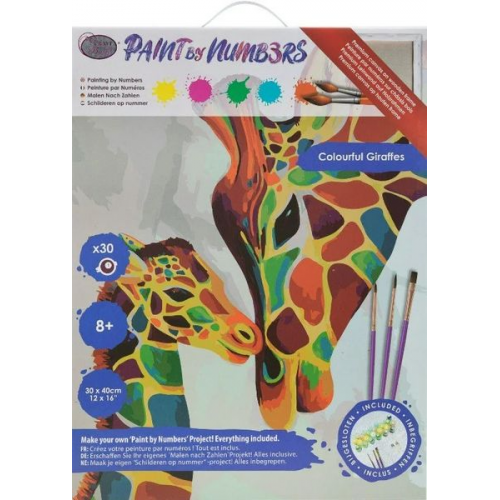 Craft Buddy PBN-3030-025 - Paint by Numbers, Colourful Giraffes, 30x40cm, Malen nach Zahlen