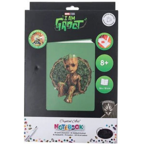 Craft Buddy CANJ-MCU922 - Crystal Art Notebook, Marvel Groot, Notizbuch 26x18cm, Kristallkunst-Bastelset