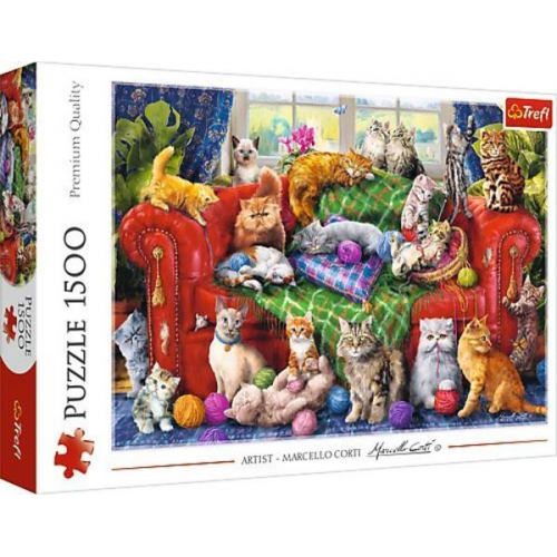 Puzzle 1500 - Katzen auf dem Sofa