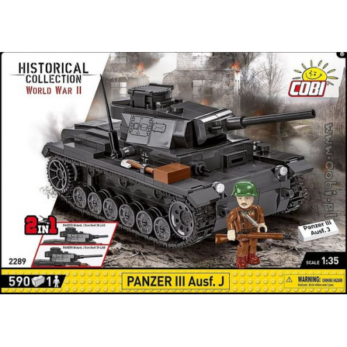 COBI Historical Collection 2289 - Panzer III Ausf.J 2in1 Modell, 590Klemmbausteine, 1 Figur