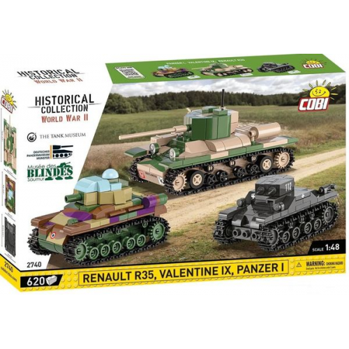 COBI Historical Collection 2740 - Renault R35, Valentine IX, Panzer I, Bausatz 1:48, 595 Klemmbausteine