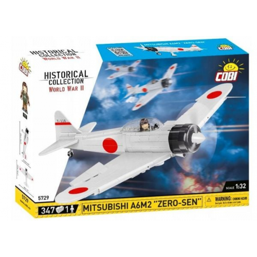 COBI 5729 - Historical Collection, WWII, Mitsubishi A6M2 Zero-Sen, Jagdflugzeug, Bausatz, 347 Teile, 1 Figur