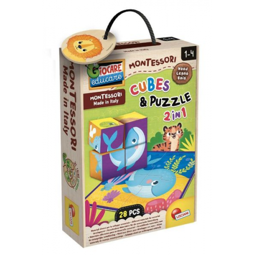 MONTESSORI Holz 2 in 1 Cube und Puzzle