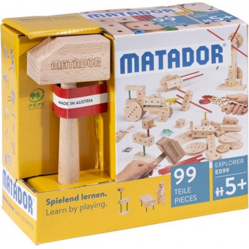 MATADOR 11099 - Explorer E099, Baukasten, Holz, 99 Teile, Konstruktionsbaukasten, ab 5 Jahren, Spielend lernen!