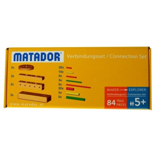 MATADOR 11247 - Maker zu Explorer Verbindungsset, 84 Teile, Baukasten-Erweiterung, Holz, Konstruktionsbaukasten, ab 5 Jahren, Spielend lernen!