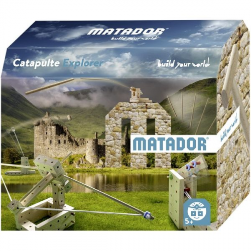 MATADOR 11514 - Catapults, Baukasten Mittelalter, Holz, 56 Teile, Konstruktionsbaukasten, ab 5 Jahren, Spielend lernen!