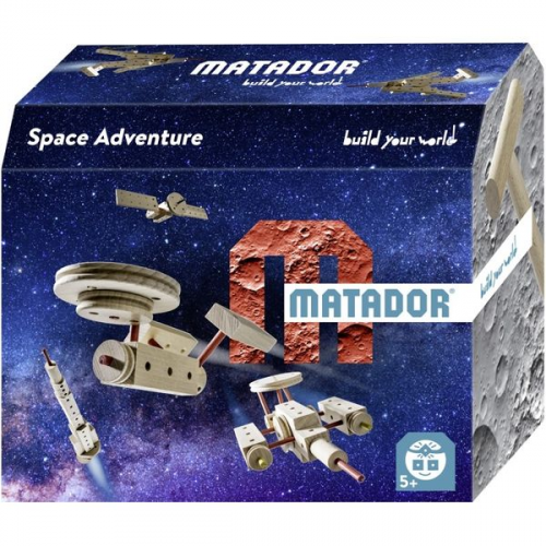 MATADOR 11518 - Space Adventure, Baukasten Weltraum, Holz, 42 Teile, Konstruktionsbaukasten, ab 5 Jahren, Spielend lernen!