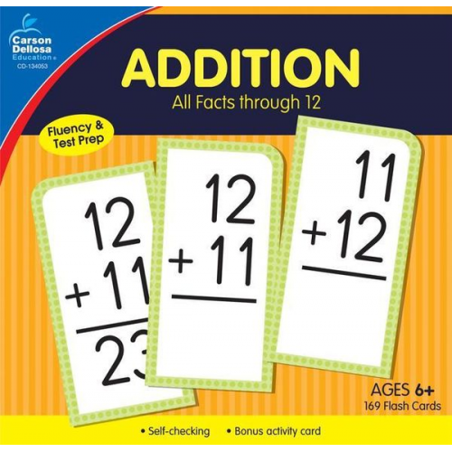 Addition All Facts Through 12 Flash Cards