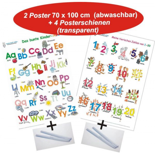 Das bunte Kinder-ABC + Meine tierischen Zahlen von 1-20 + Posterschienen, m. 2 Beilage, m. 4 Beilage