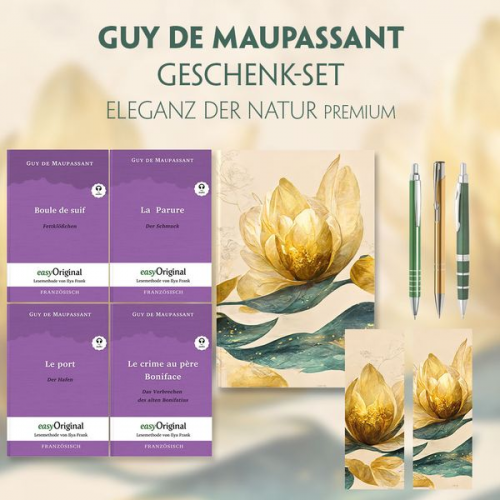 Guy de Maupassant - Guy de Maupassant Geschenkset - 4 Bücher (mit Audio-Online) + Eleganz der Natur Schreibset Premium