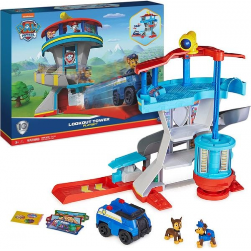 PAW Patrol, Lookout Tower, Hauptquartier Spielset mit 1 Chase Basis Fahrzeug, 2 Chase Figuren und Zubehör