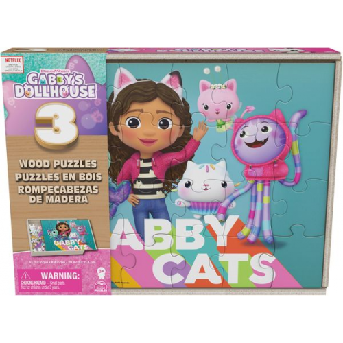 Gabby’s Dollhouse Holzpuzzle-Sammlung, 3 miau-tastische Puzzle-Motive mit stabiler Holzbox , jedes besteht aus 24 Teilen, ab 3 Jahren