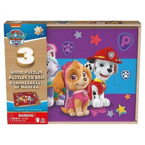 PAW Patrol Holzpuzzle-Sammlung, 3er Set mit stabiler Holzbox zur Aufbewahrung, 24-teilige Kinderpuzzles, Puzzle-Spaß für Vorschulkinder ab 3 Jahren