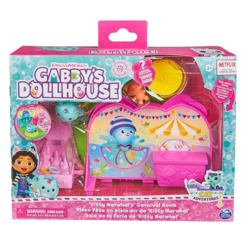 Gabby's Dollhouse Deluxe Room Spielset, Fest-Raum mit Kätzchen Narwal (engl. Kitty Narwhale), Möbelstücken und thematischem Zubehör