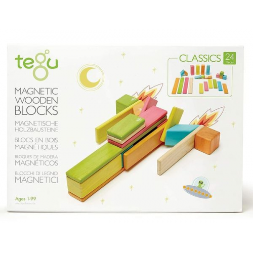 Tegu - 24 Magnetische Holzbausteine bunt