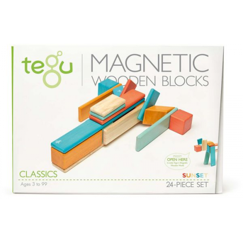 Tegu - 24 Magnetische Holzbausteine orange blau