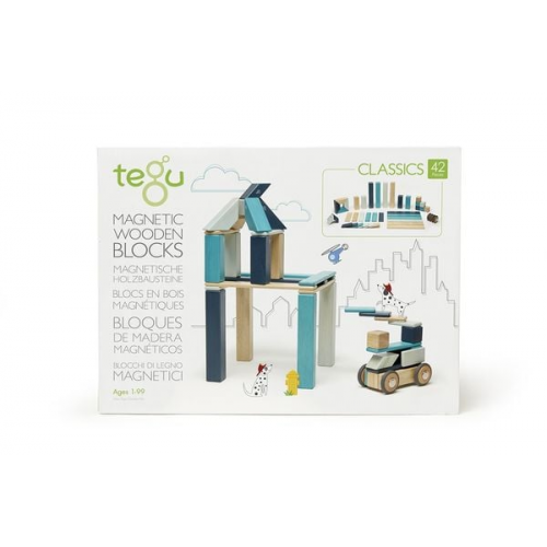 Tegu - 42 Magnetische Holzbausteine blau