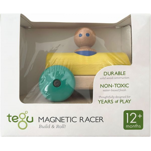 Tegu - Magnetische Holzbausteine Baby Rennwagen gelb grün