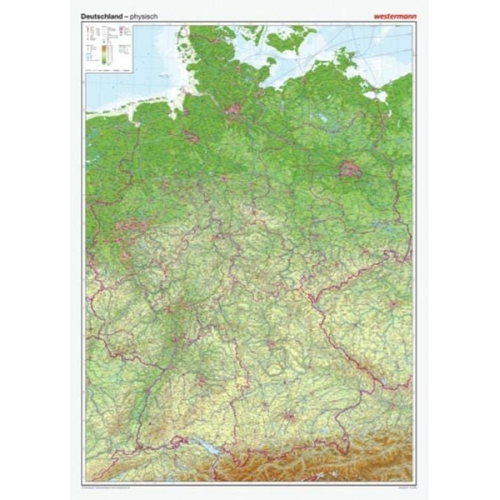 Posterkarten Geographie: Riesenposter Deutschland, physisch. 1 : 750.000