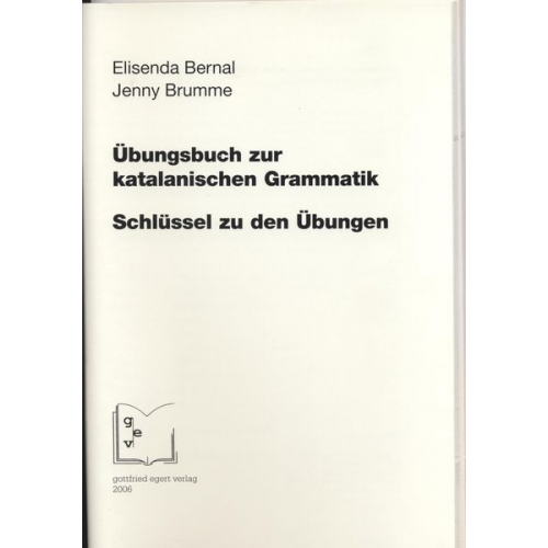 Elisenda Bernal Jenny Brumme - Bernal, E: Übungsbuch zur katalanischen Grammatik