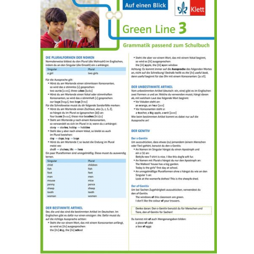 Green Line 3. Auf einen Blick. G8. Klasse 7. Grammatik passend zum Schulbuch - Klappkarte (6 Seiten)